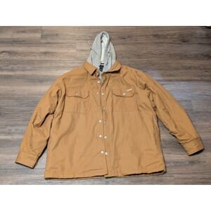 Genuine Dickies L Brown Duck Canvas Hooded Quilted Shirt Jacket Work Coat READ